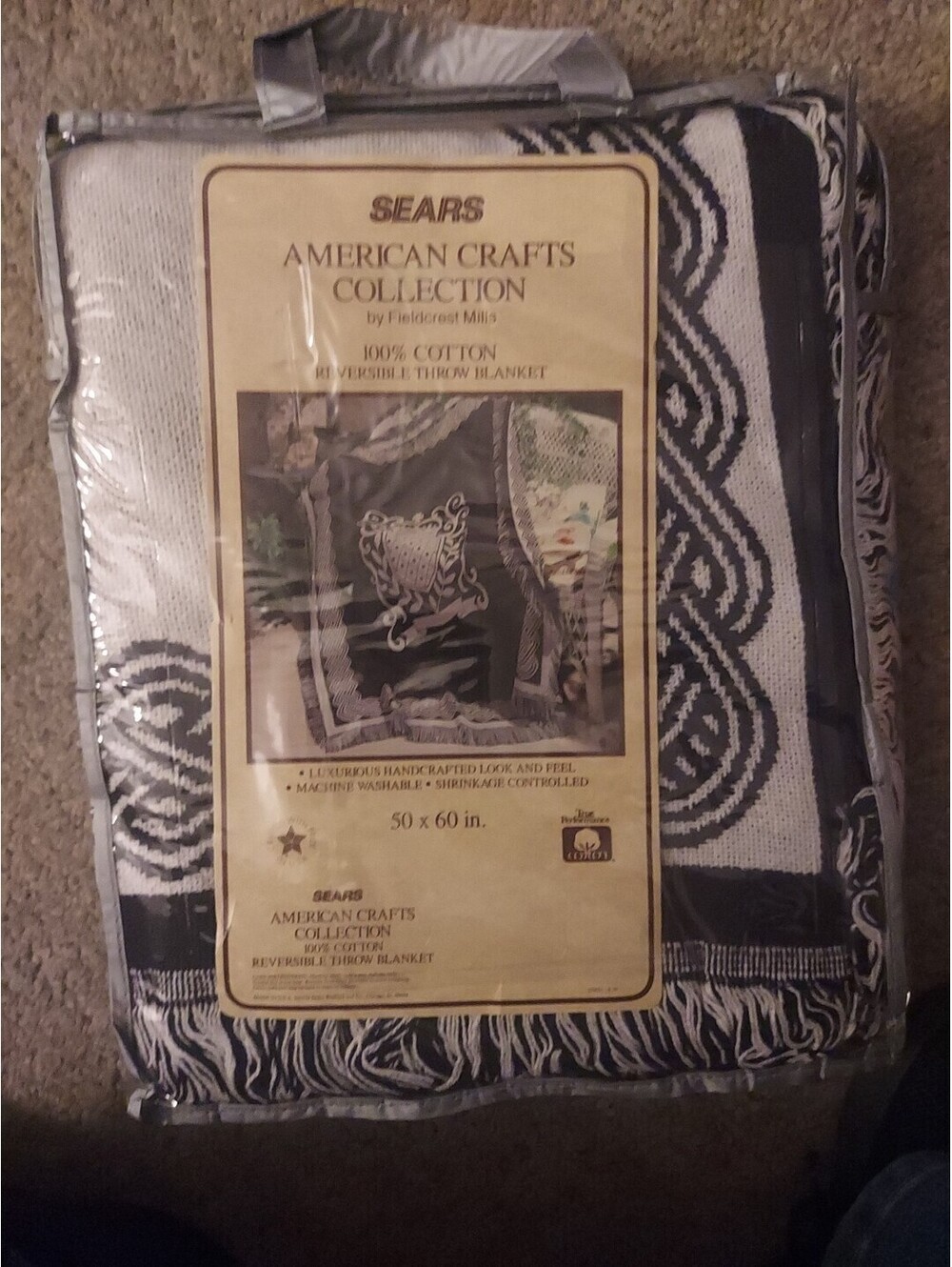 Vintage Sears American Crafts Collection 100% Cotton Reversible Throw Blanket